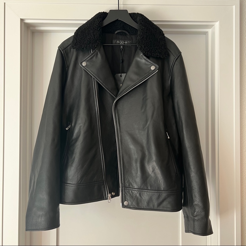 Rag & Bone Buzz Shearling-Trim Leather Moto Jacket - Picture 12 of 14